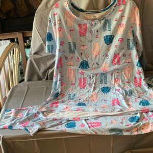 Secret Treasures Light Blue Lounge Pajamas with  novel fun Pink & Navy Print